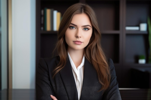 Portrait d'une jeune avocate séduisante debout dans son bureau créé avec une IA générative