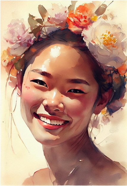 Portrait de jeune belle femme asiatique. ai génératif