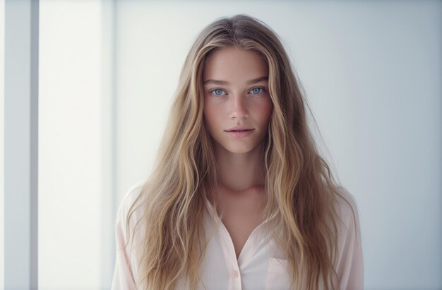 Portrait d'une jeune et belle femme aux cheveux longs