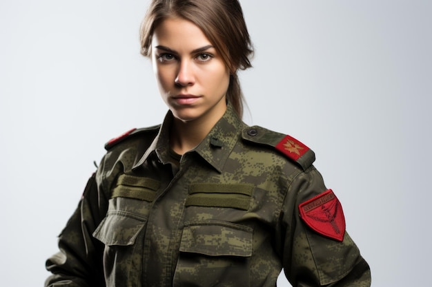 Portrait d'une jeune et belle femme soldat