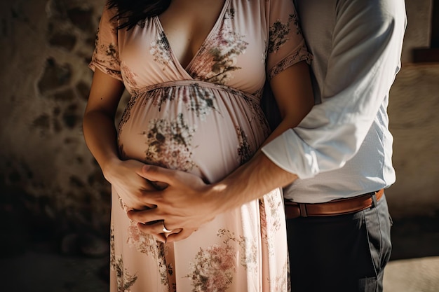 Portrait de jeune couple enceinte Close up Ai générative