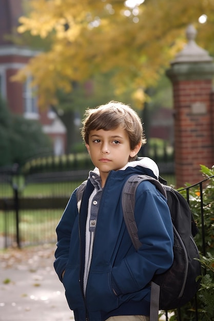 Photo portrait d'un jeune écolier sur le campus créé avec une ia générative