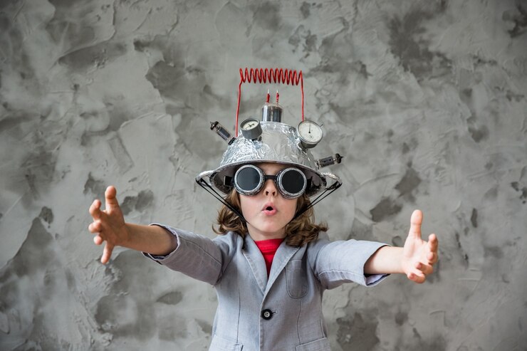 Photo portrait de jeune enfant prétendant être homme d'affaires