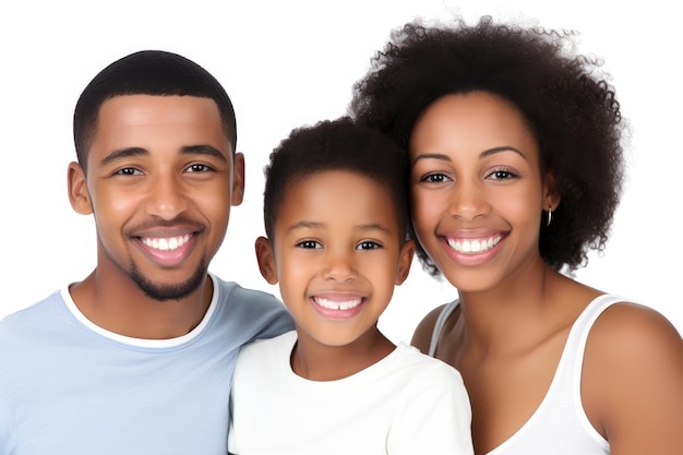 Portrait d'une jeune famille afro-américaine isolée sur blanc créée avec une IA générative