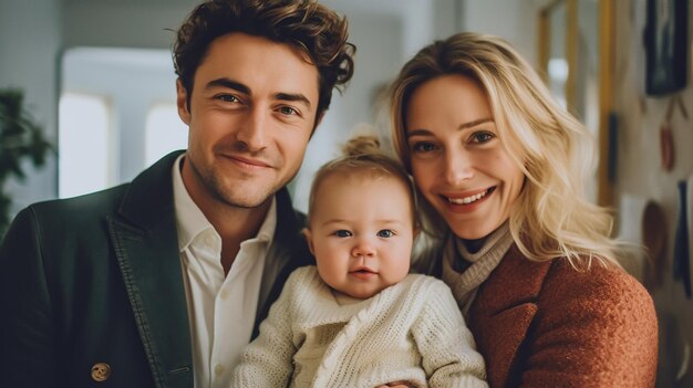 Portrait d'une jeune famille heureuse