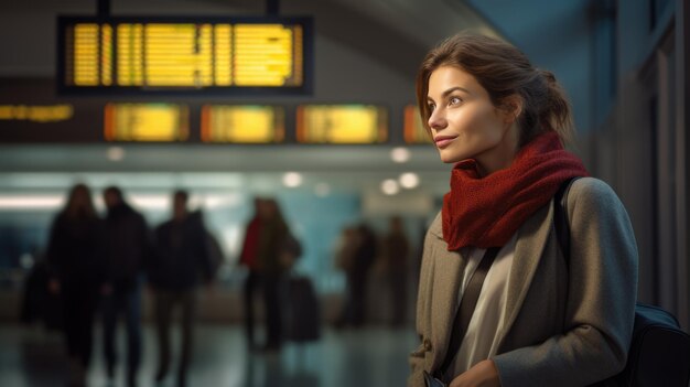 Portrait d'une jeune femme à l'aéroport