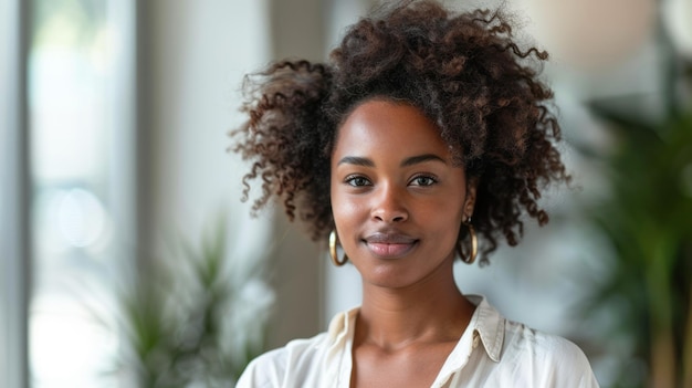 Portrait d'une jeune femme d'affaires afro-américaine souriant à la caméra