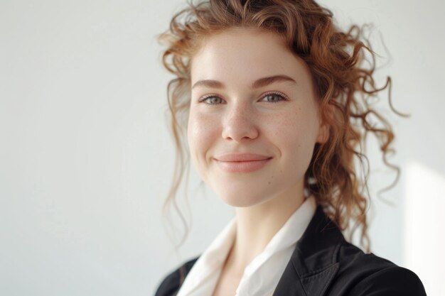 Portrait d'une jeune femme d'affaires heureuse et souriante isolée sur un fond blanc