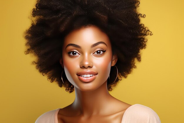 Portrait de jeune femme afro avec maquillage lumineux Concept de mode généré par l'IA