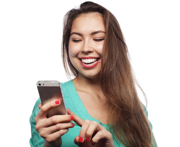 Portrait, de, jeune femme, sur, appel téléphonique