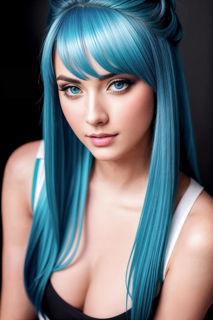 Portrait de jeune femme aux cheveux bleusCréateur créatif numérique mode glamour art