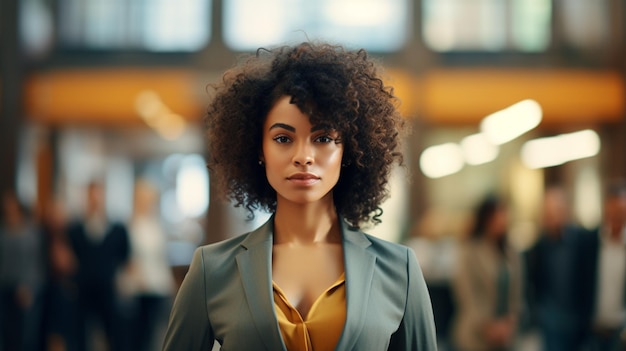 portrait d'une jeune femme aux cheveux bouclés qui détourne le regard