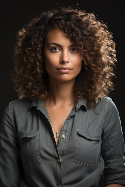 Photo portrait d'une jeune femme aux cheveux bouclés