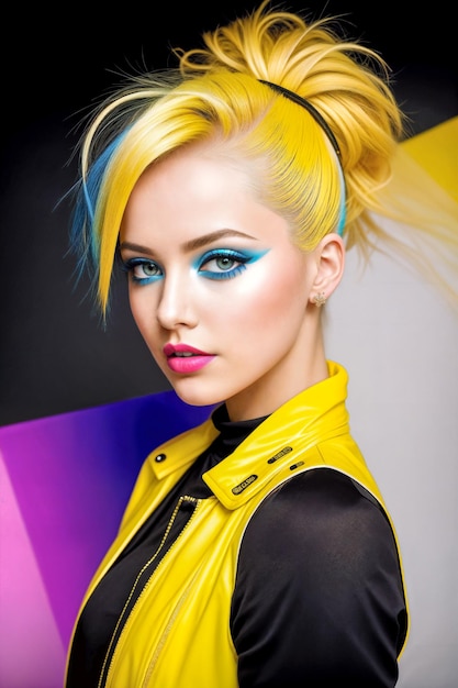 Photo portrait d'une jeune femme aux cheveux jaunesdesigner créatif numérique mode art glamour