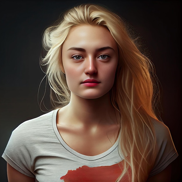 Le portrait d'une jeune femme aux longs cheveux blonds