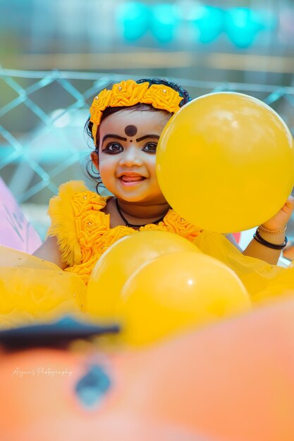 Photo portrait d'une jeune femme avec des ballons