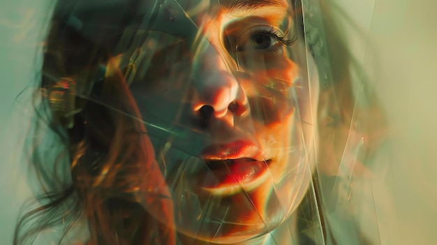 Photo portrait d'une jeune femme avec un beau visage et une expression énigmatique elle porte un masque transparent