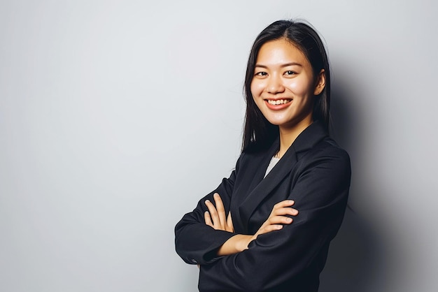 portrait de jeune femme bras croisés sur fond blanc isolé