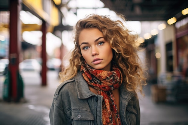 Un portrait d'une jeune femme dans un environnement urbain à la mode AI générative