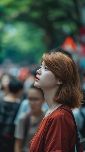 Portrait d'une jeune femme dans un paysage urbain