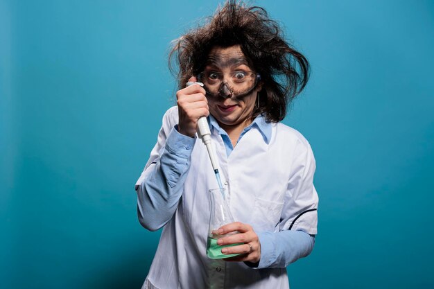 Portrait d'une jeune femme debout sur un fond bleu