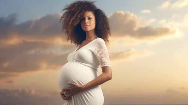 Portrait de jeune femme enceinte tenant la main sur son ventre