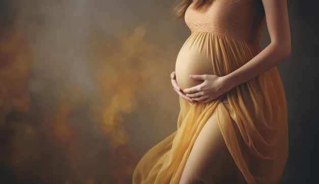 Portrait de jeune femme enceinte tenant la main sur son ventre