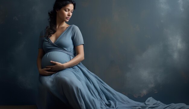 Portrait de jeune femme enceinte tenant la main sur son ventre