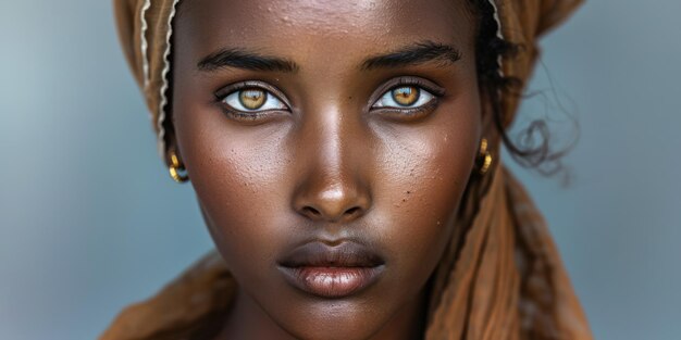 Photo portrait d'une jeune femme éthiopienne avec un fond d'espace de copie clair