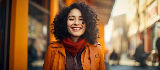 Portrait de jeune femme avec un fond de scène de ville