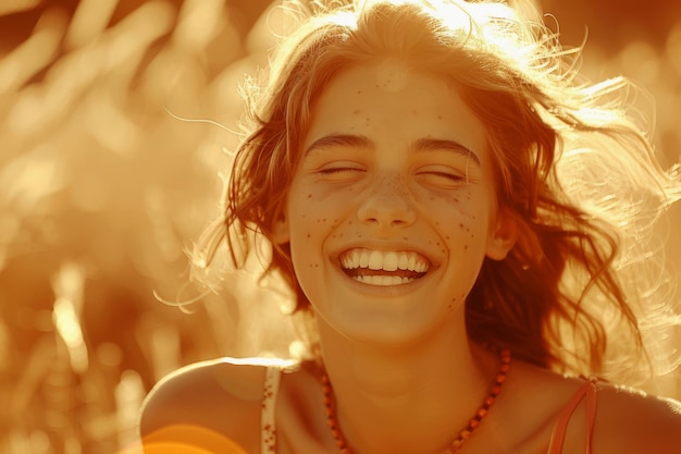 Portrait d'une jeune femme heureuse dans un champ de blé