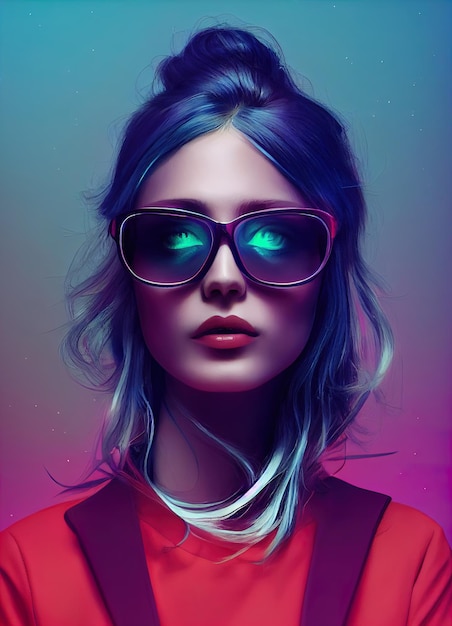 Portrait d'une jeune femme avec des lunettes de soleil futuristes illustration numérique