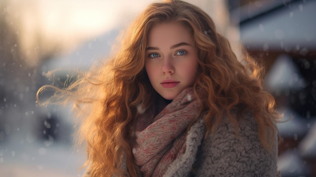 Portrait d'une jeune femme météo hivernale