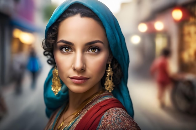Portrait de jeune femme musulmane portant le réseau de neurones de la tête du hijab généré par ai
