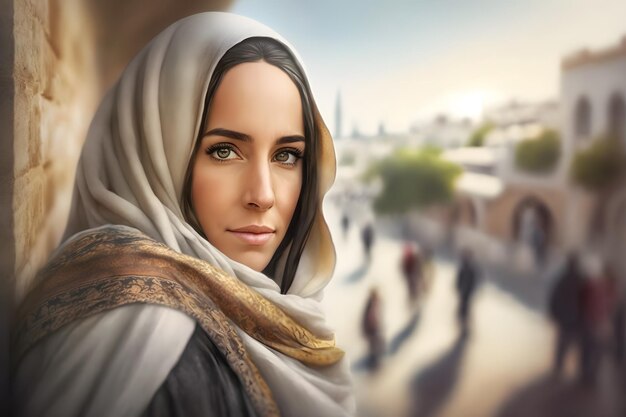 Portrait de jeune femme musulmane portant le réseau de neurones de la tête du hijab généré par ai