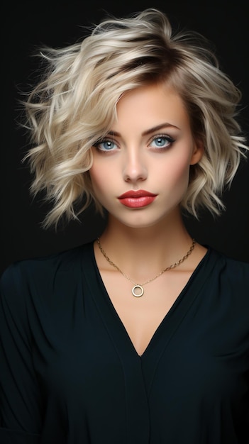 Portrait d'une jeune femme parfaite modèle de portrait avec des cheveux courts blonds