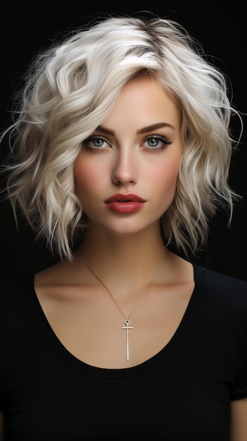 Portrait d'une jeune femme parfaite modèle de portrait avec des cheveux courts blonds