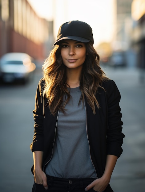 Portrait d'une jeune femme portant une casquette noire