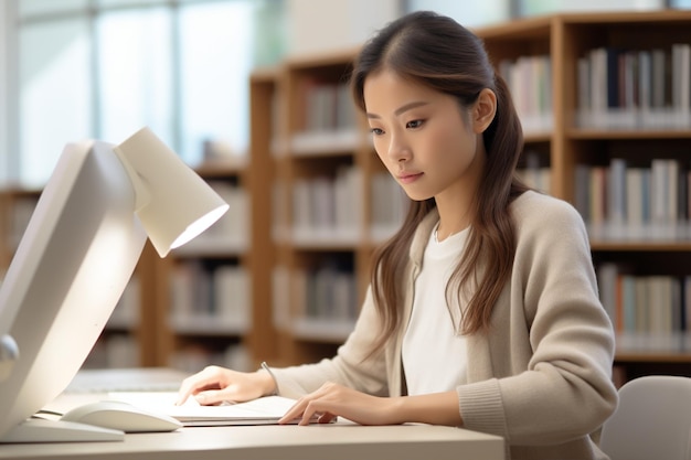 Portrait d'une jeune femme qui étudie à son bureau