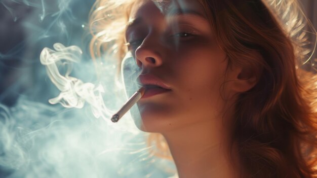 Portrait d'une jeune femme qui fume une cigarette Jour sans tabac