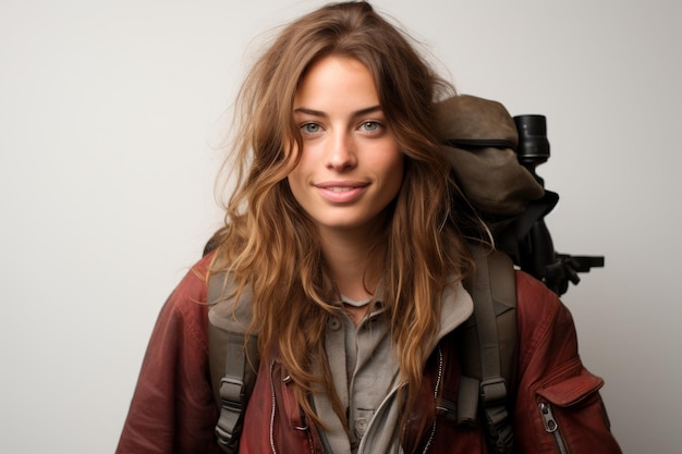 Photo portrait d'une jeune femme avec un sac à dos