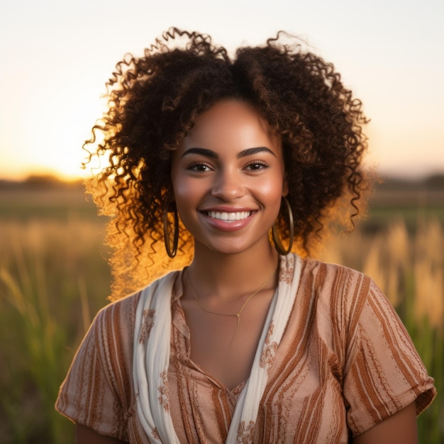 Portrait d'une jeune femme souriante aux cheveux bouclés