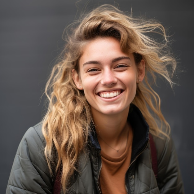 portrait d'une jeune femme souriante sur fond noir