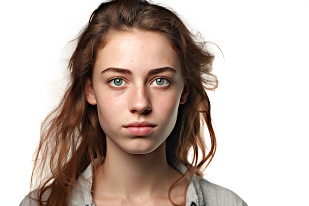 Portrait d'une jeune femme avec des taches de rousseur sur le visage