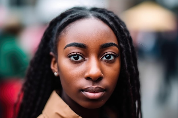 Portrait d'une jeune femme tenant une pancarte pour protester contre le racisme créé avec l'IA générative