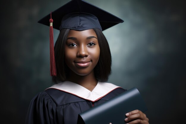 Portrait d'une jeune femme tenant son certificat après avoir obtenu son diplôme créé avec générative ai