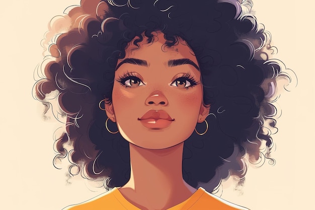 Portrait d'une jeune fille afro dans le style d'illustration