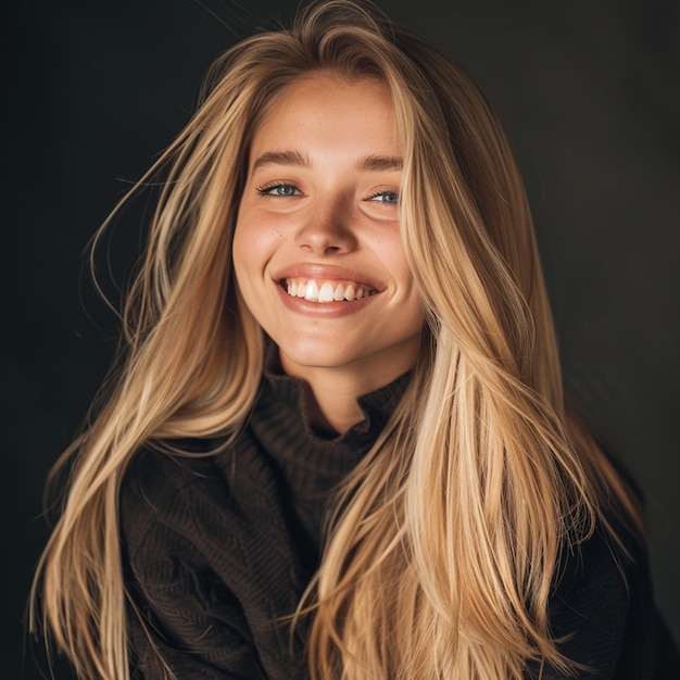 Photo portrait d'une jeune fille assez joyeuse souriante