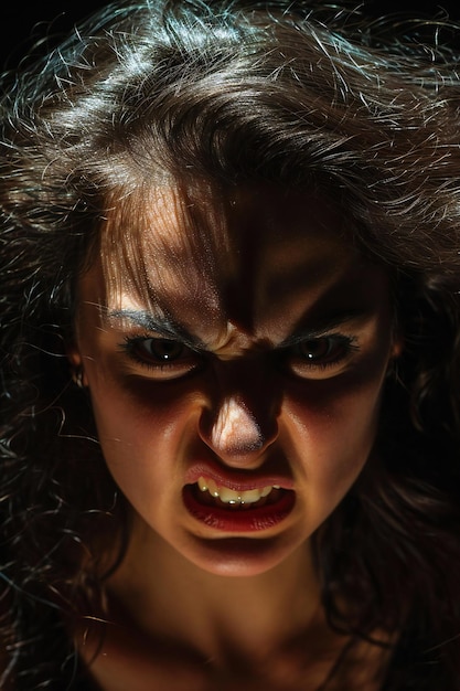 Photo portrait d'une jeune fille belle aux cheveux longs et au maquillage émaillé