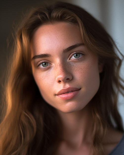 Portrait d'une jeune fille brune aux yeux verts